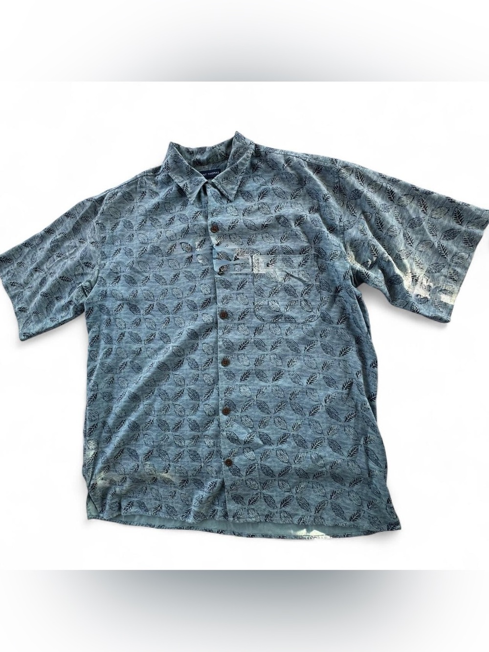 Grant Thomas 100% Silk Leaf Print Button Down Shirt Men's XL Tropical Camp Shirt